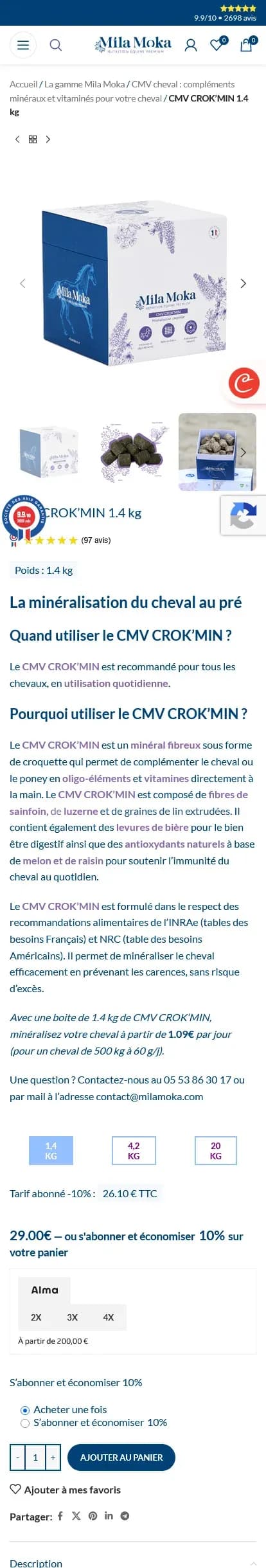 Fiche produit CMV Crok’Min en version mobile